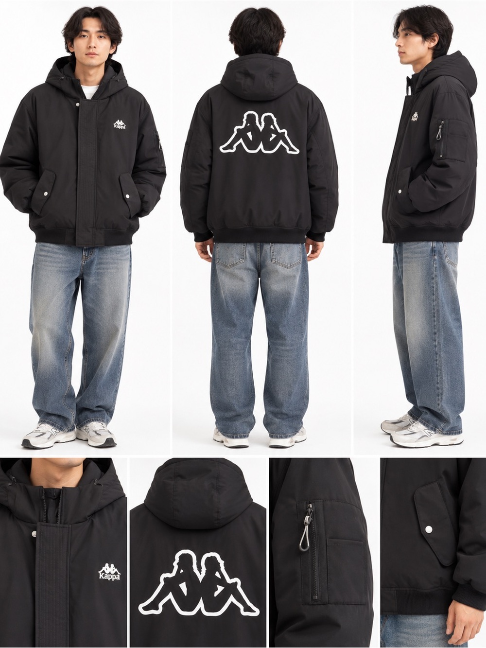 Kappa Black Duck Down Puffer Bomber Jacket Tagged L EU 46 Omini Logo EUC